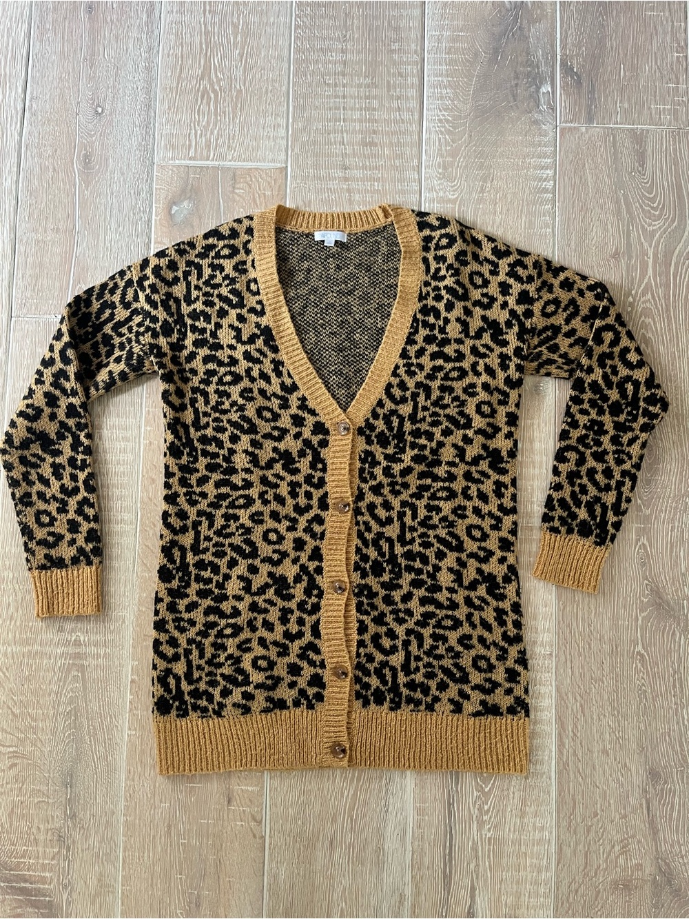 Leopard Print Cardigan Sweater - Black and Camel Oversized length